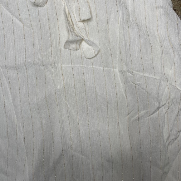 Woven white with lured gold stripes ruched front dress beautiful details. - Picture 2 of 3